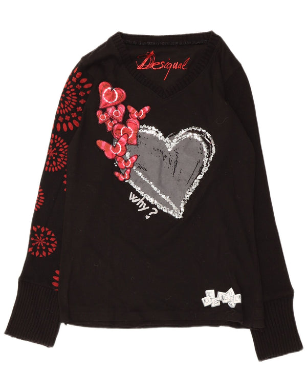 Bluză cu mânecă lungă cu grafică Desigual pentru femei UK 16 Large Black Heart