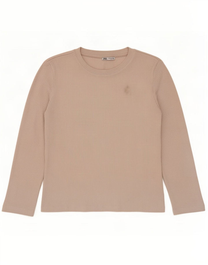 Top pentru femei Zara cu mânecă lungă UK 14 Medium Bej Poliester