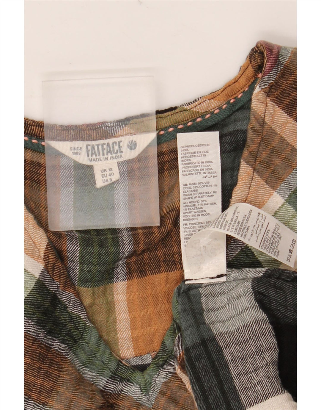 Bluză cu mânecă lungă pentru femei FAT FACE, UK 12, carouri medii multicolore