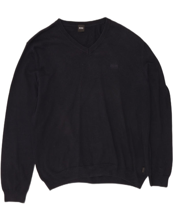HUGO BOSS Pulover cu decolteu în V pentru bărbați, XL, bumbac bleumarin