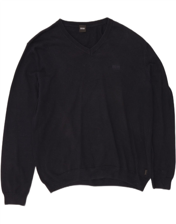HUGO BOSS Pulover cu decolteu în V pentru bărbați, XL, bumbac bleumarin