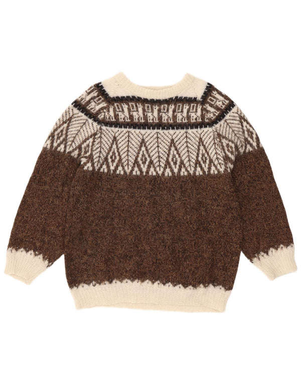 Vintage Womens Boat Neck Jumper Sweater UK 16 Large Brown Fair Isle
