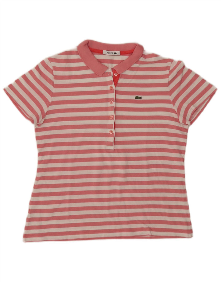 Tricou polo Lacoste pentru femei, mărimea 40, bumbac cu dungi roz mediu