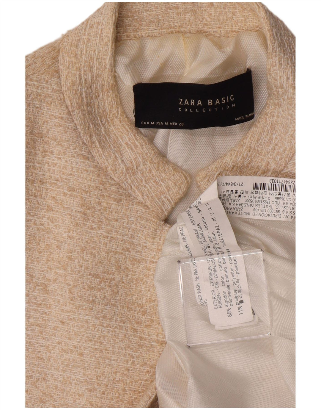 Blazer deschis pentru femei ZARA UK 12, bumbac mediu alb