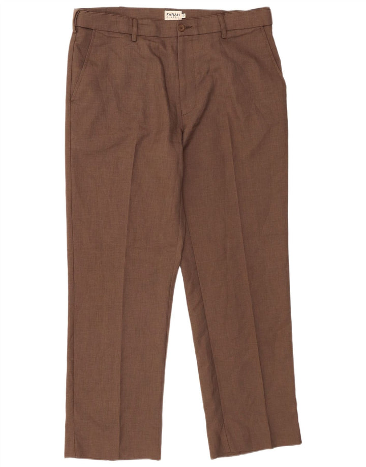 Pantaloni chino pentru bărbați Farah, cu ajustare clasică, L36 L29, poliester maro
