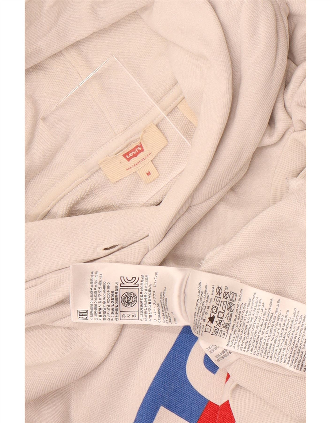 Pulover cu glugă supradimensionat cu grafic Levi's pentru femei UK 14 Bumbac alb mediu