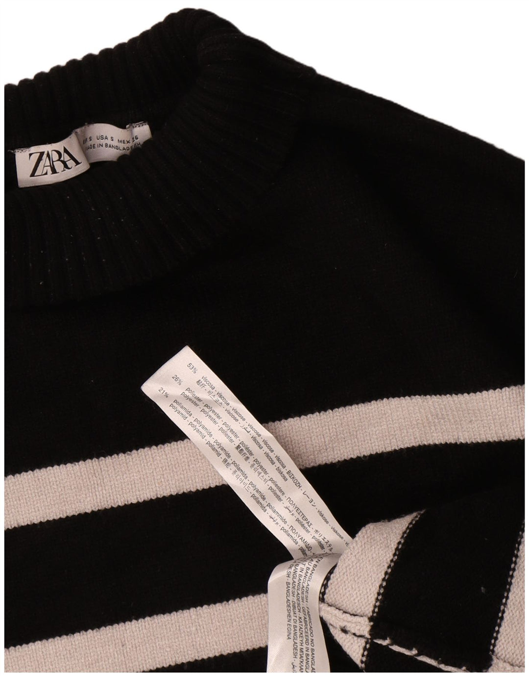 Pulover oversized cu gât țestoasă pentru femei Zara UK 10 mic cu dungi negre