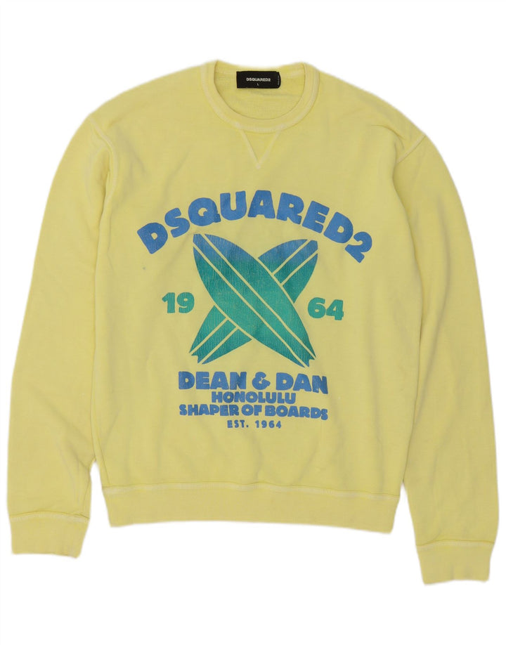 Dsquared2 Pulover grafic pentru bărbați, bumbac mare, galben