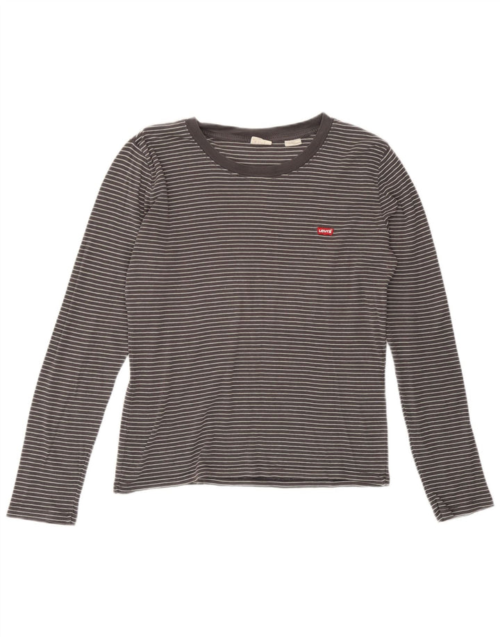 Levi's Top pentru femei cu mânecă lungă UK 14 Medium Grey Pinstripe Bumbac