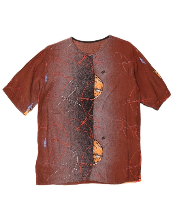 Bluză vintage cu mânecă scurtă pentru femei cu grafică UK 14, maro mare