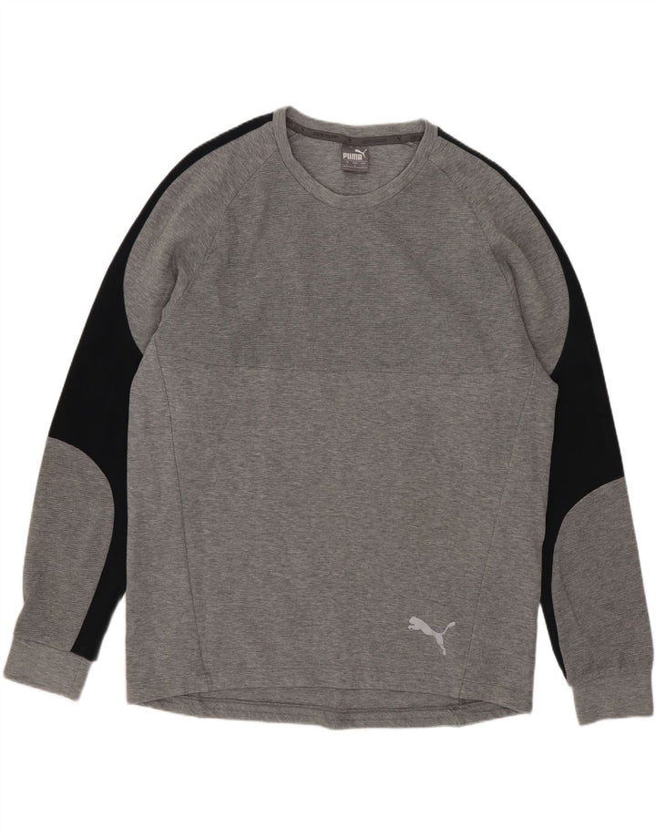 Top pentru bărbați Puma cu mânecă lungă, mare, gri, color block, bumbac