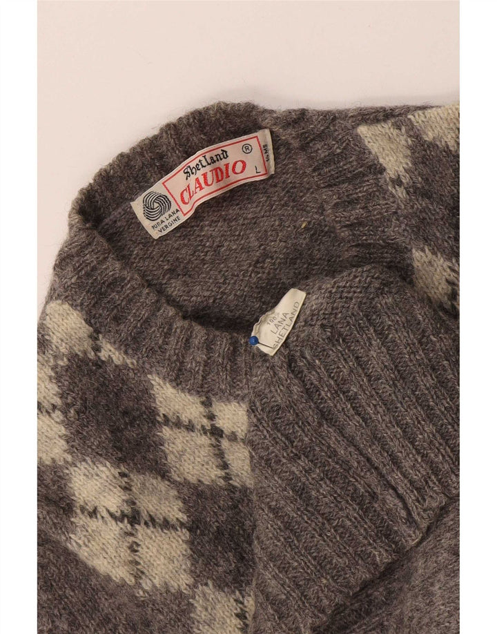 Pulover pentru femei cu gât roșu Claudio UK 14 mare, gri Argyle/Diamond