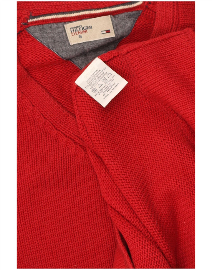 TOMMY HILFIGER Mens V-Neck Jumper Sweater Small Red Cotton