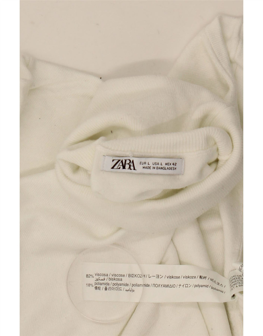 Pulover pentru femei cu gât rulat Zara UK 16, mare, albă, viscoză