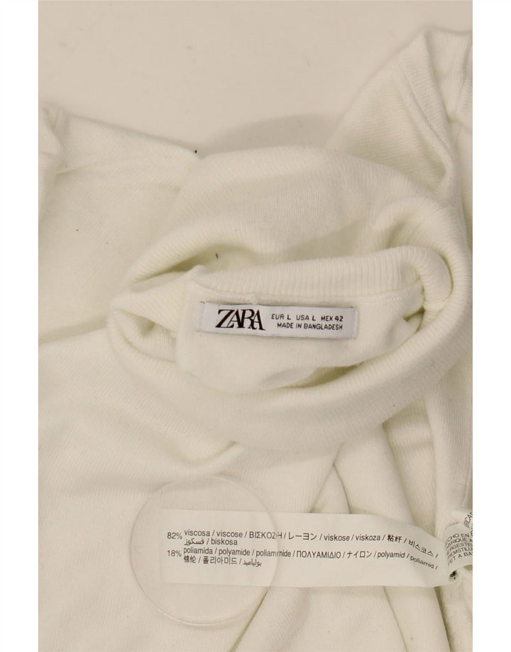 Pulover pentru femei cu gât rulat Zara UK 16, mare, albă, viscoză