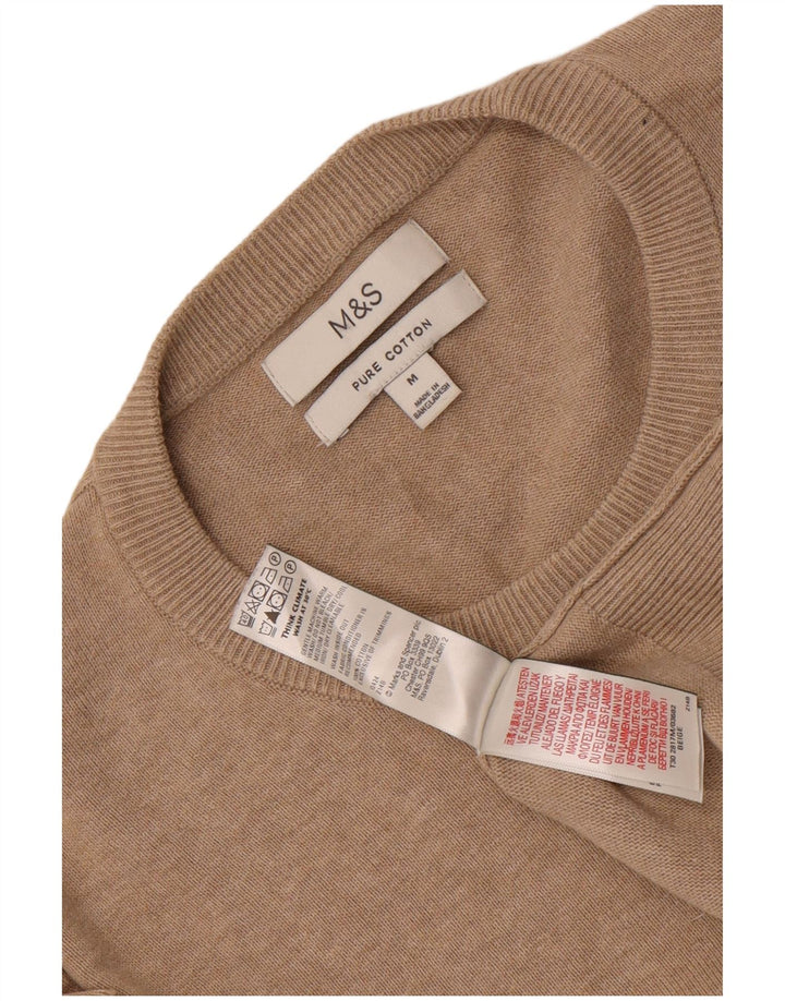 Pulover pentru bărbați Marks & Spencer, cu gât crew, bumbac mediu bej