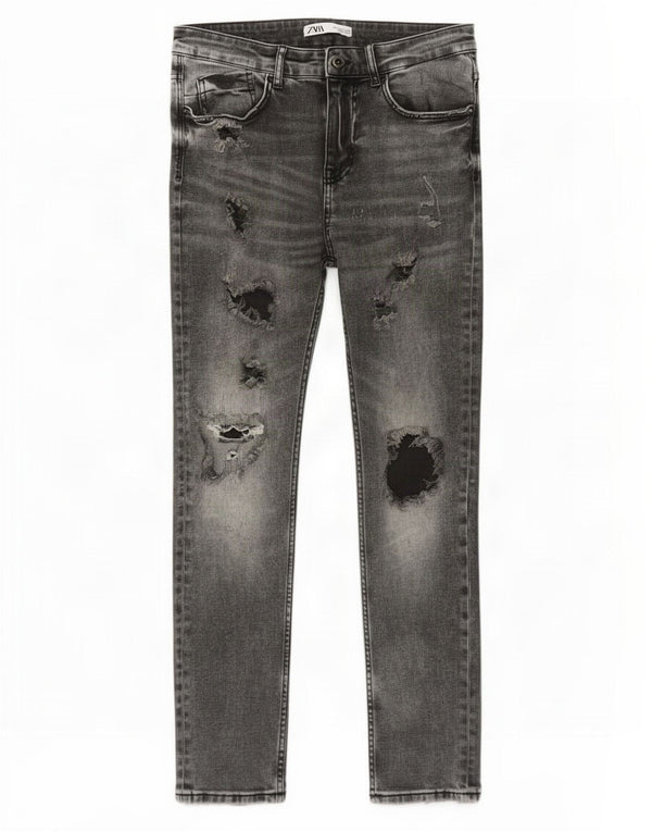 Blugi skinny învechiți pentru bărbați Zara EU 42 Large W32 L28 Bumbac gri