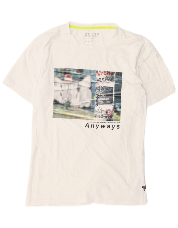 Tricou grafic pentru bărbați Guess Slim Fit Top din bumbac alb mediu