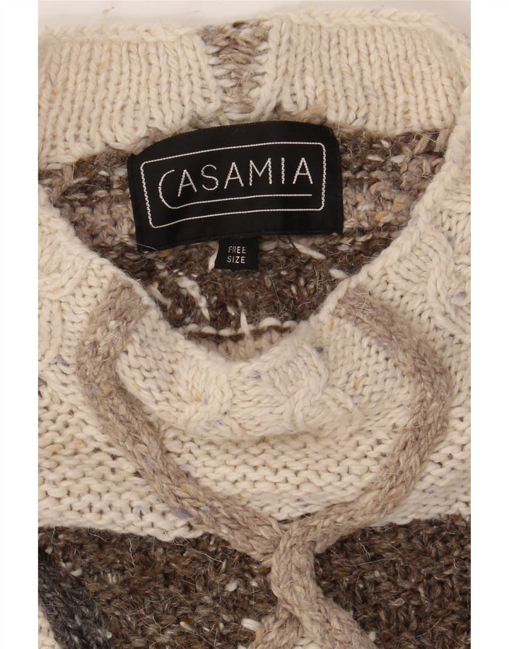 CASAMIA Womens Abstract Pattern Boat Neck Jumper Sweater One Size Beige Vintage Casamia and Second-Hand Casamia from Messina Hembry 