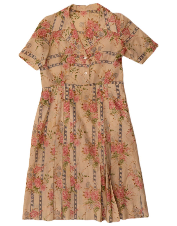 Rochie vintage pentru femei în linie A UK 12 Medium Bej Floral