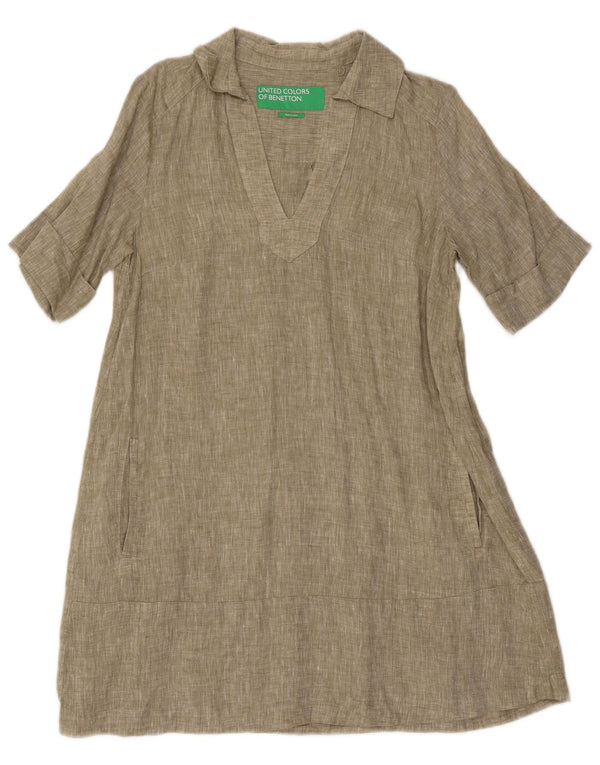 Rochie A-Line pentru femei Benetton UK 14 Medium Khaki Linen