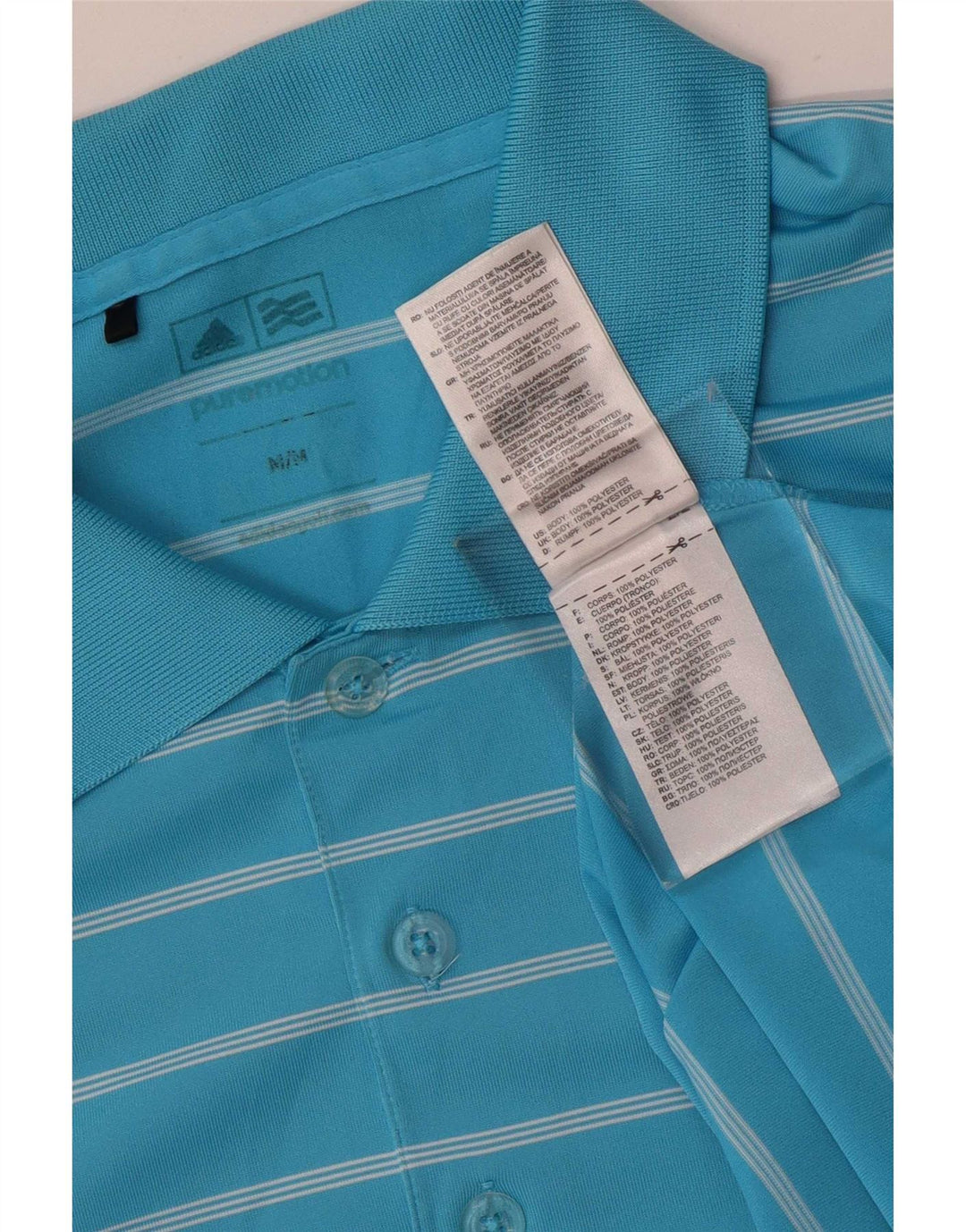 Tricou polo Adidas pentru bărbați, poliester cu dungi albastre medii