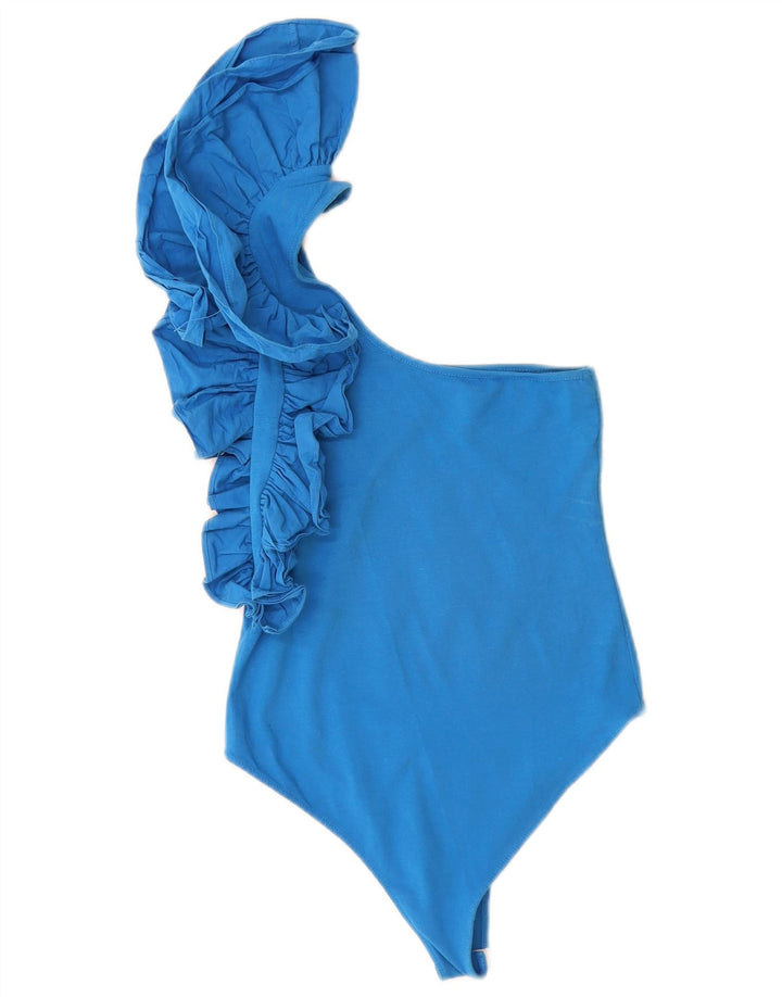 Body cu un umăr cu volane Zara UK 8 Bumbac albastru mic