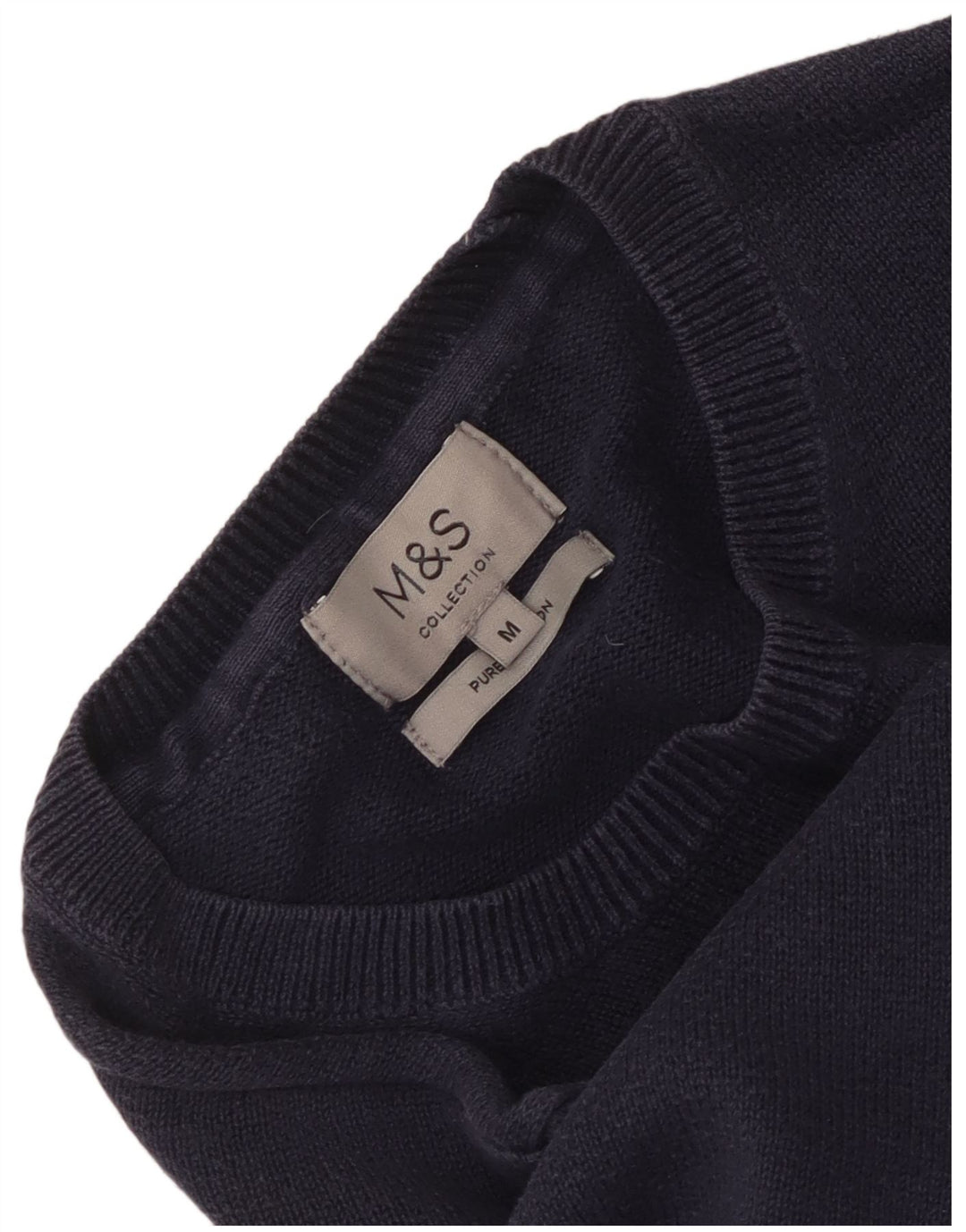 Pulover pentru bărbați Marks & Spencer cu gât crew pulover mediu din bumbac bleumarin