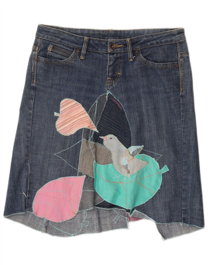 Fusta de denim cu grafică asimetrică pentru femei Mango EU 40 Medium W30 Bumbac albastru