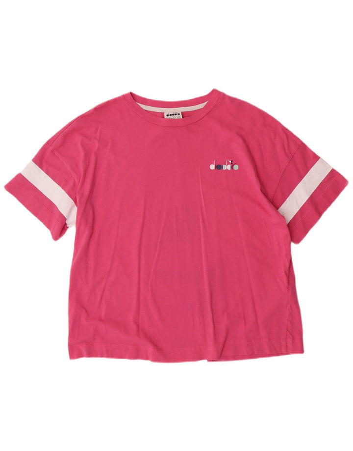 DIADORA Tricou Femei Top UK 14 Medium Pink Striped Bumbac
