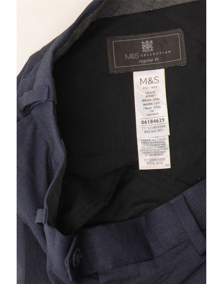 Pantaloni de costum pentru bărbați Marks & Spencer, cu ajustare normală, L34 L31, poliester bleumarin