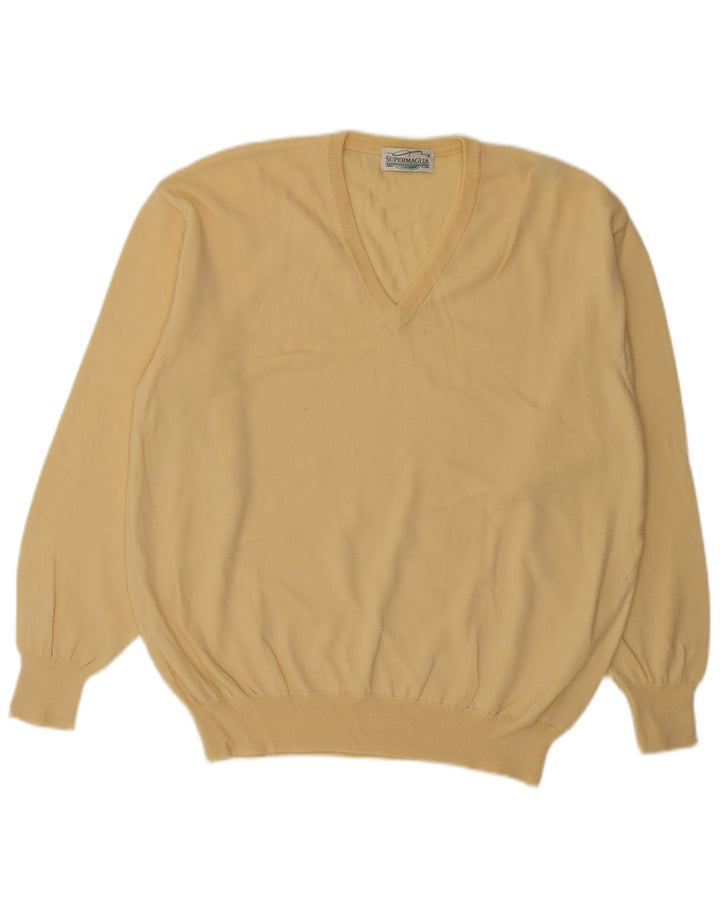 Pulover cu decolteu în V Supermaglia pentru bărbați, lână galbenă medie