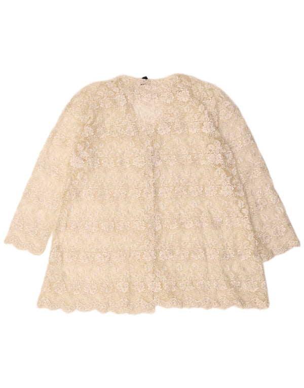 Bluză de damă vintage cămașă din dantelă UK 14 Medium Bej Floral
