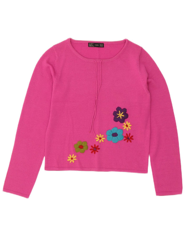 Pulover pentru damă Zara, cu gât de barcă, crop, UK 12, roz mediu, acrilic, floral