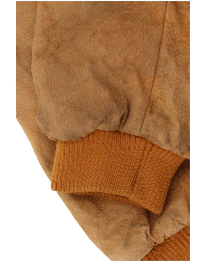 TALLY HO Bomber oversize crop din piele intoarsa pentru femei UK 10 mic maro