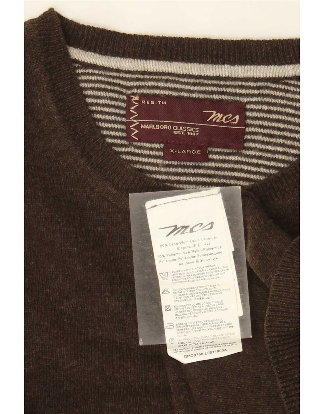 Pulover Marlboro Classics pentru bărbați, cu gât crew, XL, lână maro