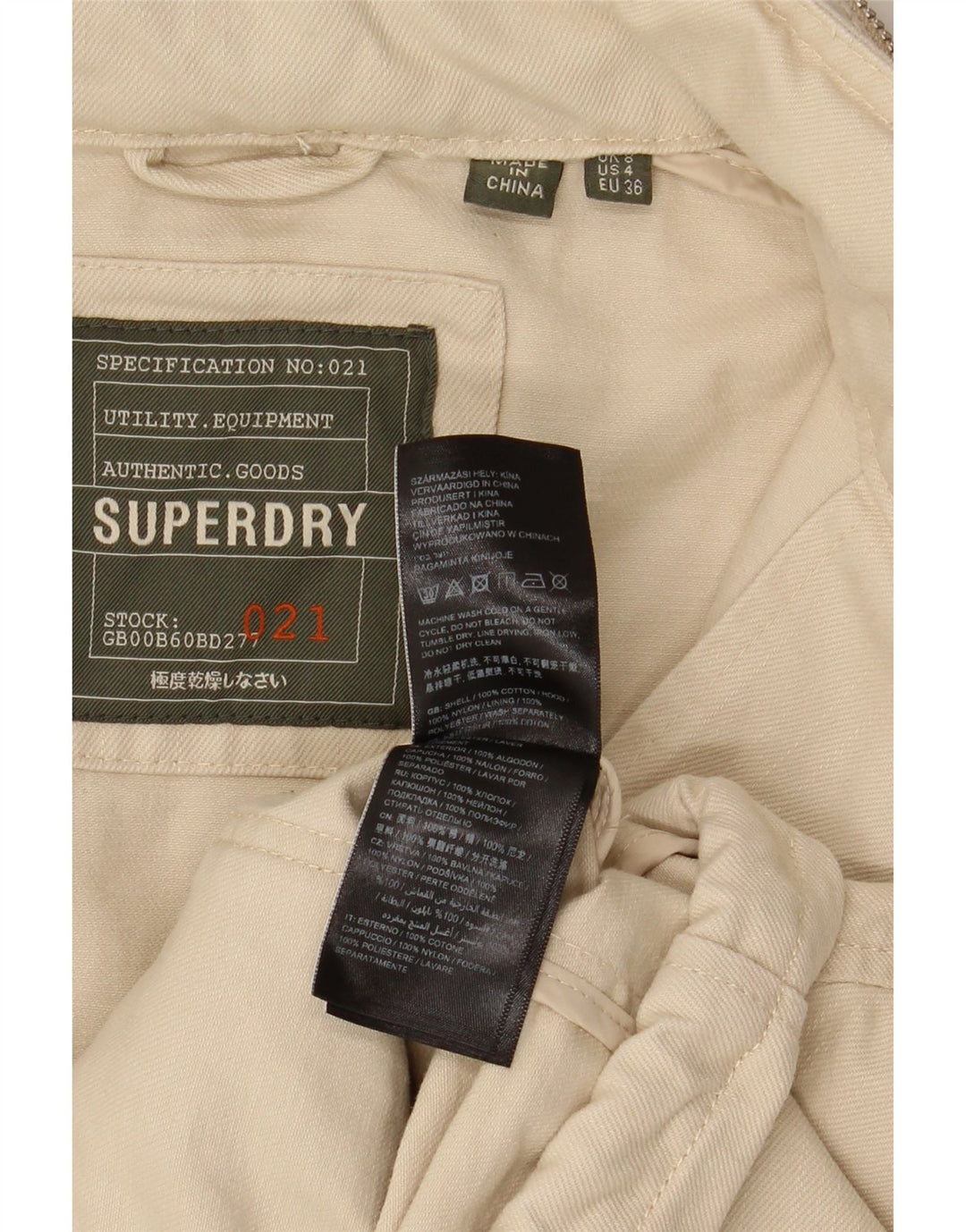 Jachetă Superdry pentru femei Crop supradimensionată, bumbac, bej, UK 8
