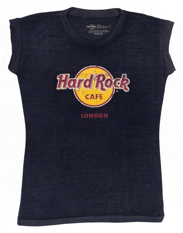 Tricou cu grafică din Londra Hard Rock Cafe pentru femei Top UK 6 XS bleumarin pete