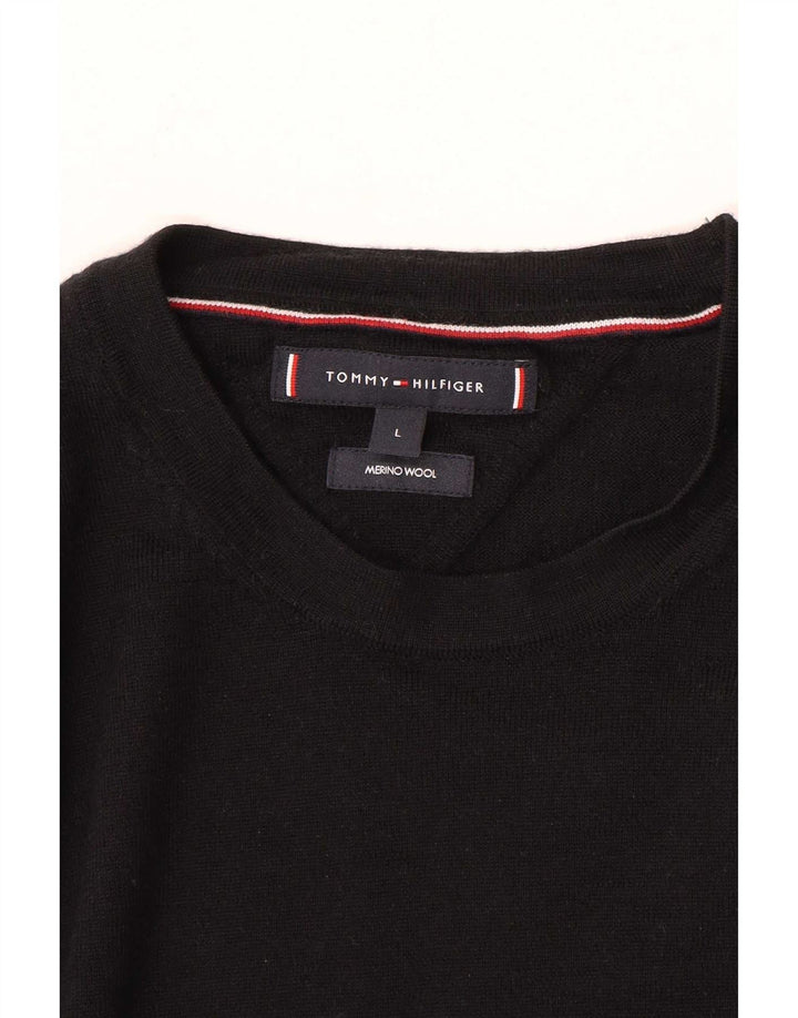 Pulover Tommy Hilfiger pentru bărbați, cu gât crew, lână mare, neagră
