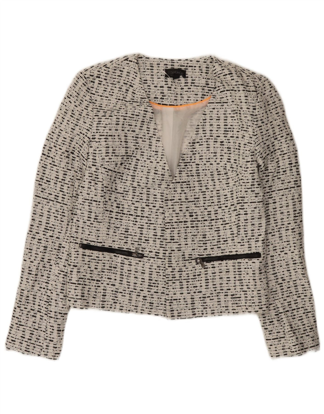 Topshop Jachetă Blazer deschisă pentru femei UK 10 Small White Fecked Viscose