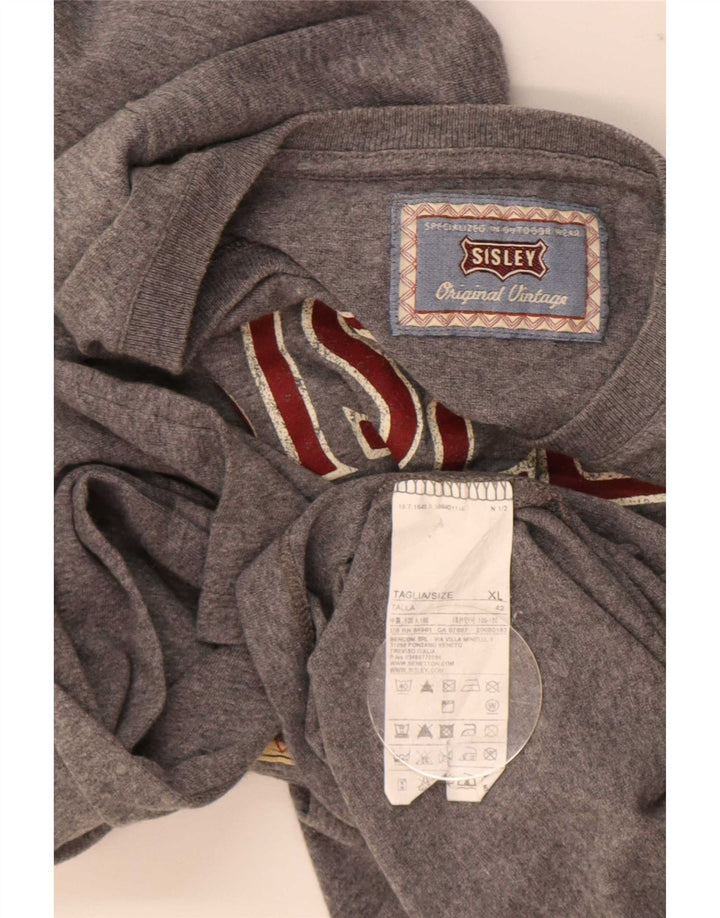 Sisley Top grafic pentru bărbați cu mânecă lungă XL bumbac gri
