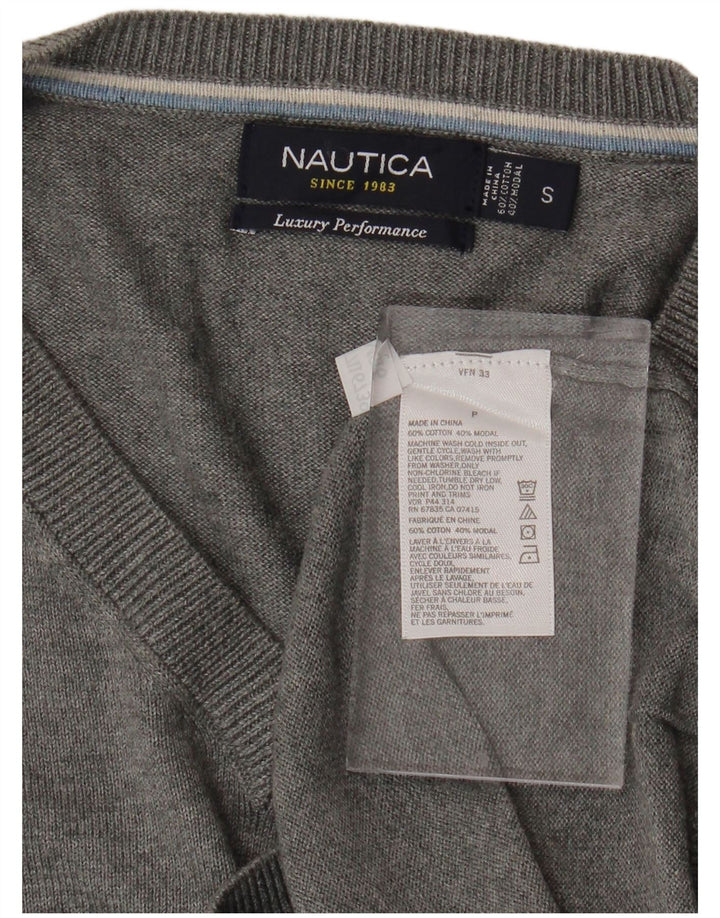 NAUTICA Pulover cu decolteu în V pentru bărbați, bumbac, gri mic