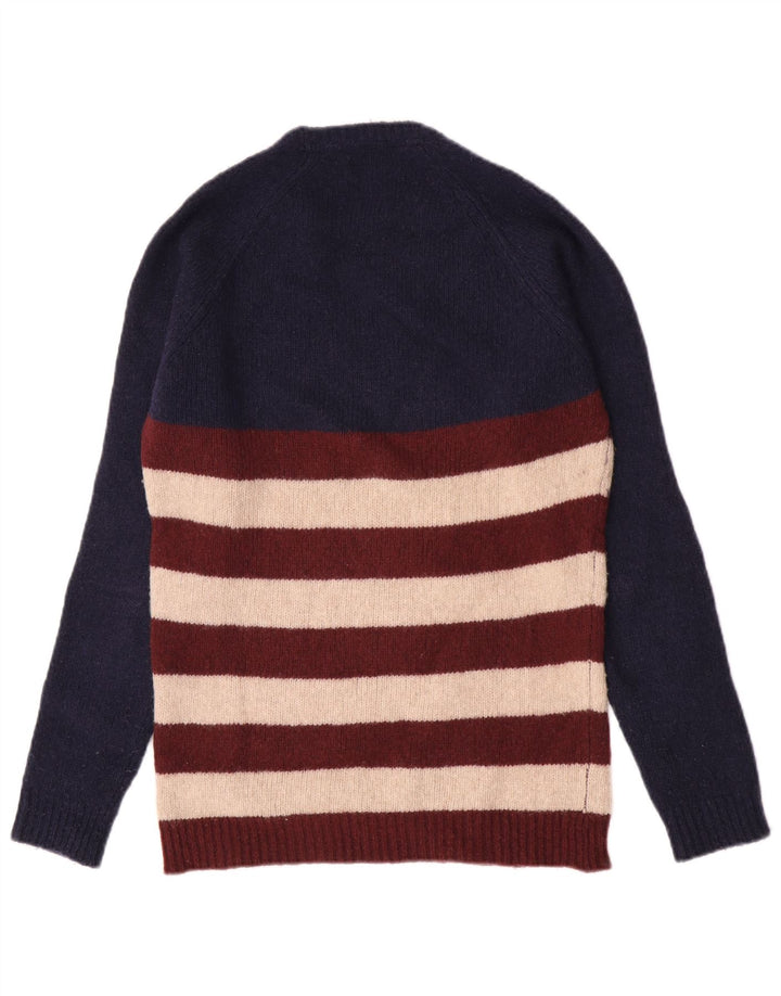 Pulover pentru bărbați Woolrich cu decolteu rotund din lână cu dungi albastru bleumarin mediu