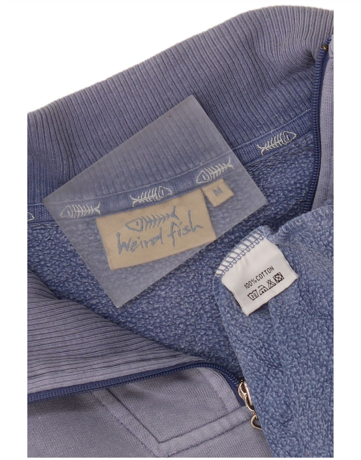 Pulover pentru bărbați Weird Fish, cu fermoar și gât, bumbac albastru mediu