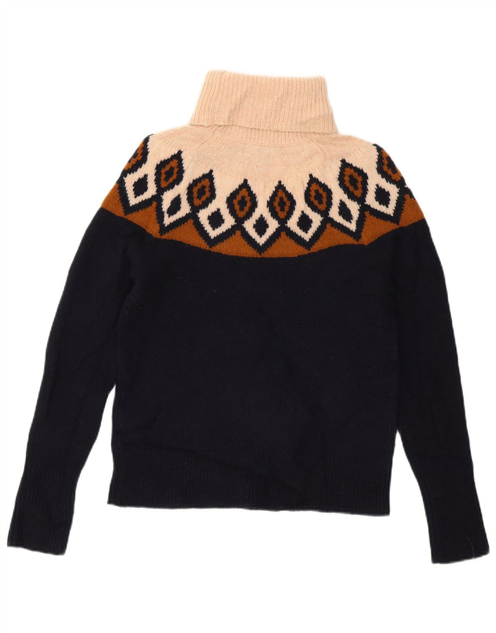 J. CREW Pulover crop cu gât rulat pentru femei UK 6 XS bleumarin Fair Isle