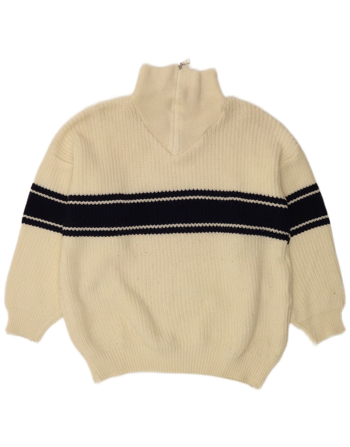 Pulover Ideal pentru bărbați, cu fermoar, cu gât, mare, alb, color block