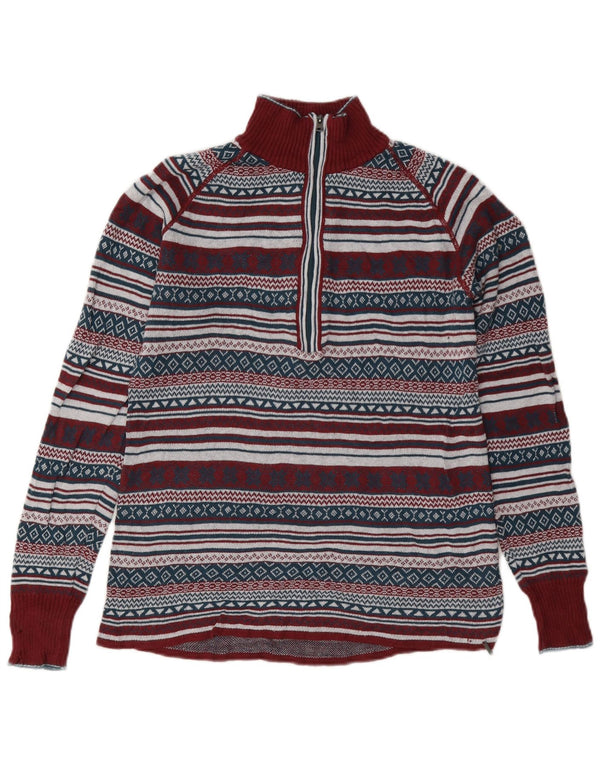 Pulover pentru femei Eddie Bauer, cu fermoar, cu gât, UK 10 Mic Burgundy Fair Isle