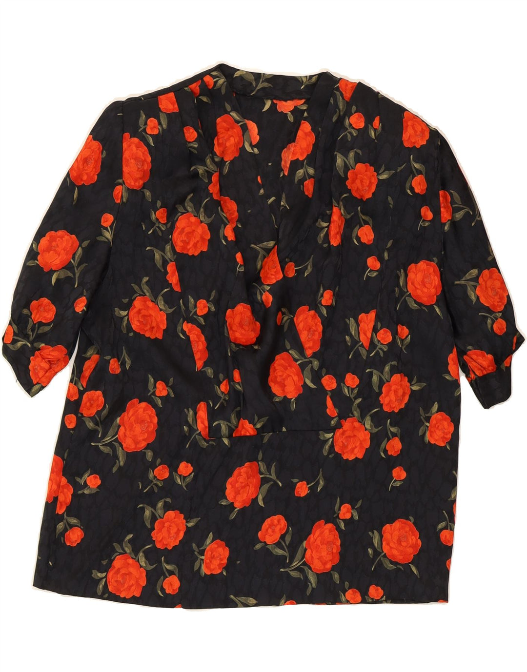 VINTAGE Womens Blouse Top UK 14 Large Black Floral Vintage Vintage and Second-Hand Vintage from Messina Hembry 
