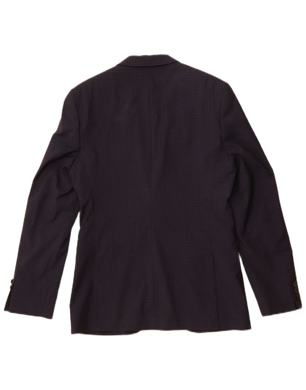 Jachetă JAEGER pentru bărbați cu 2 nasturi, UK 36, lână cu carouri, albastru marin mic