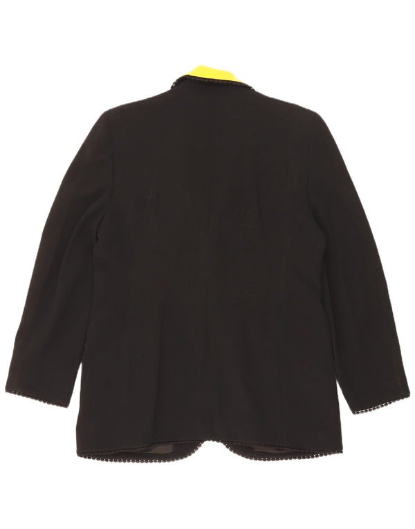 Jachetă vintage pentru femei cu 1 nasture, UK 14, mare, negru, acetat